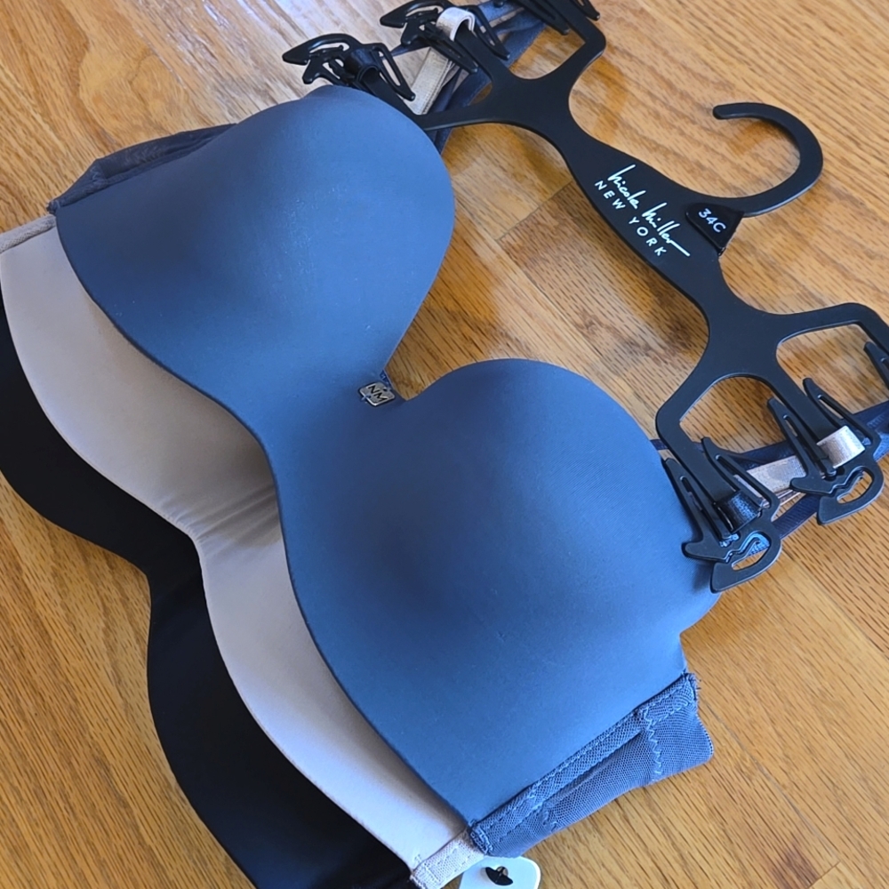 Nicole Miller Blue, Nude, and Black Bra Set